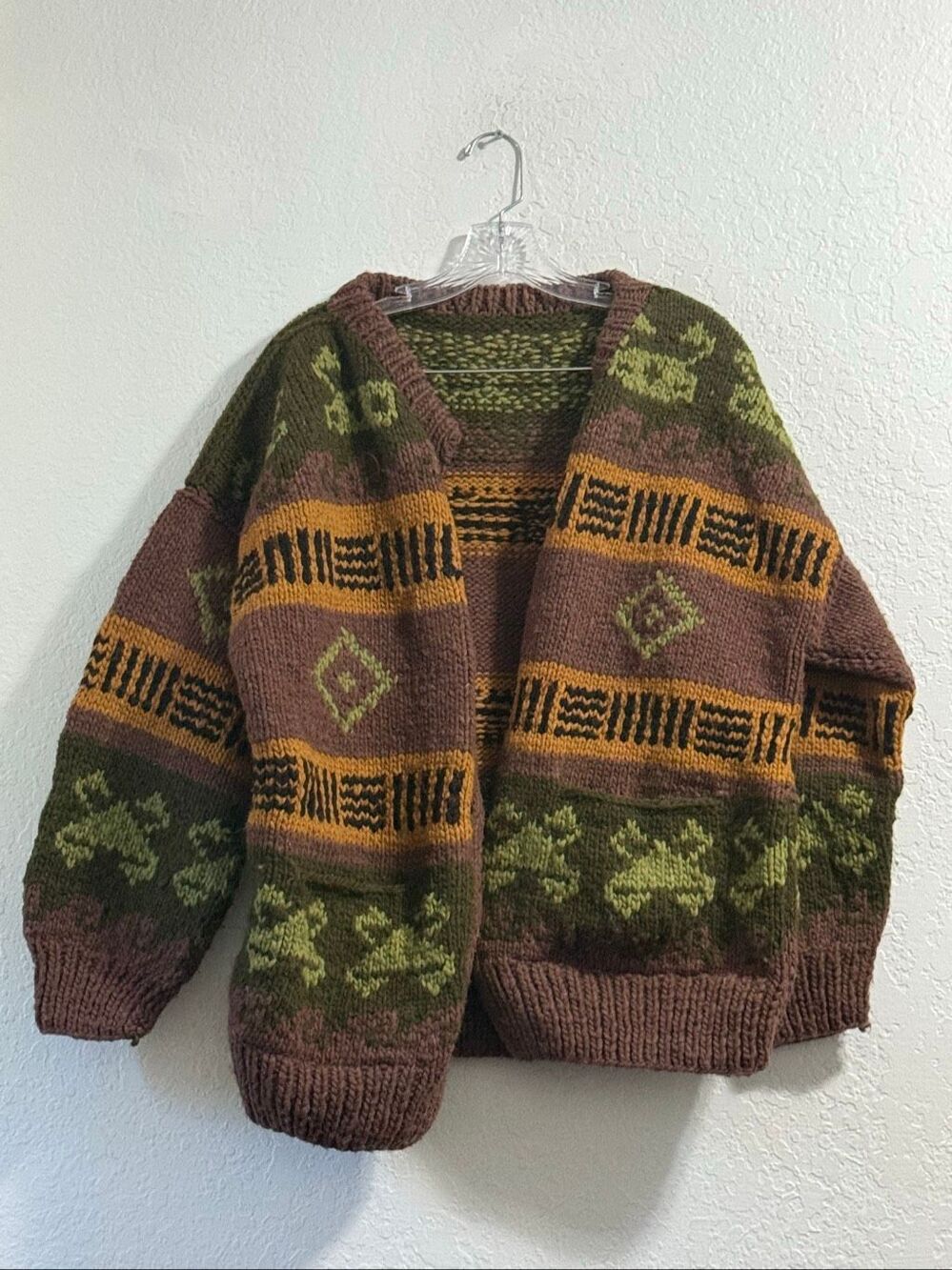 Vintage Peruvian wool sweater cardigan fall Aztec fairycore cottagecore Xl